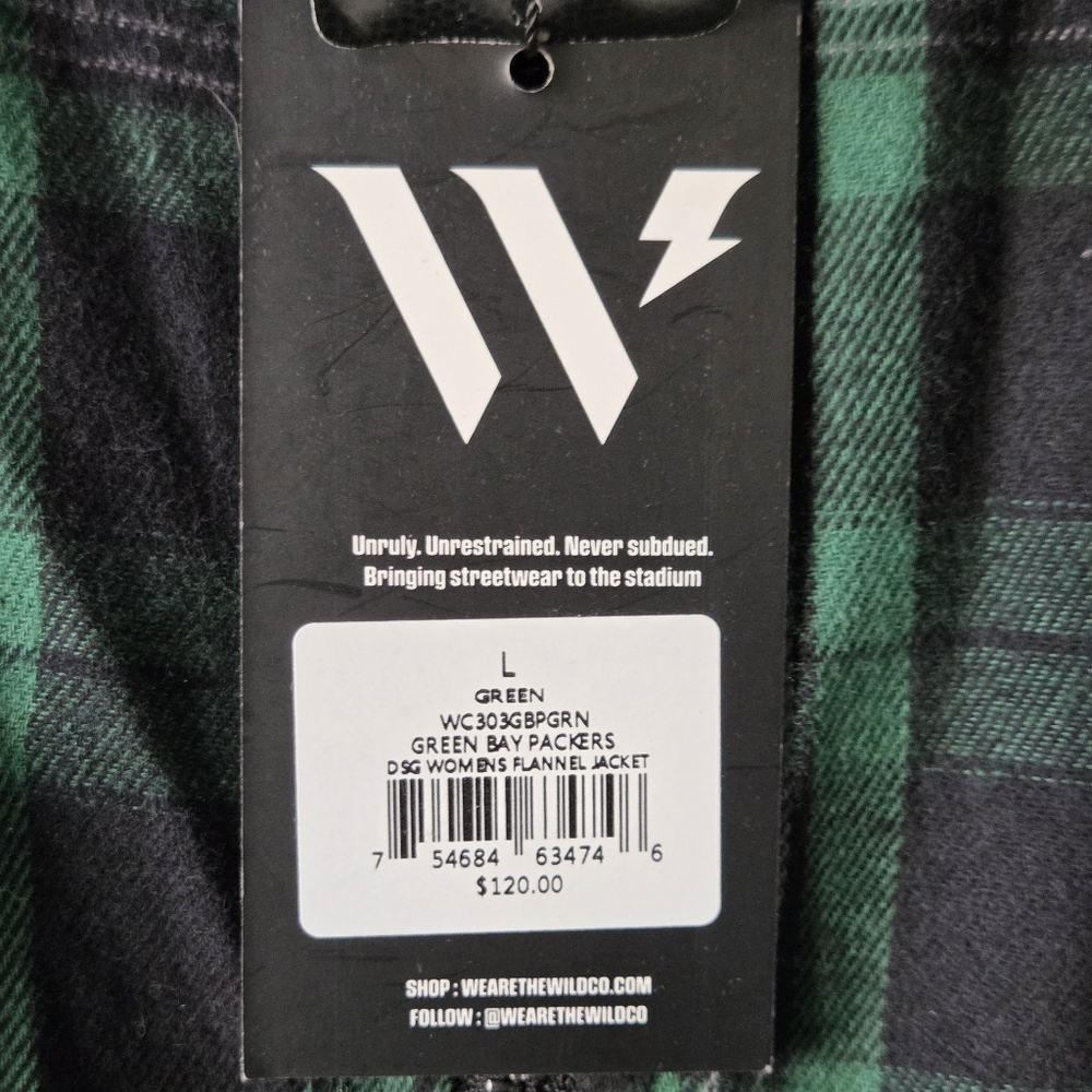 NWT Greenbay Packers Flannel Zip Front Jacket Green Black Plaid NFL Women Sz L - Picture 9 of 10